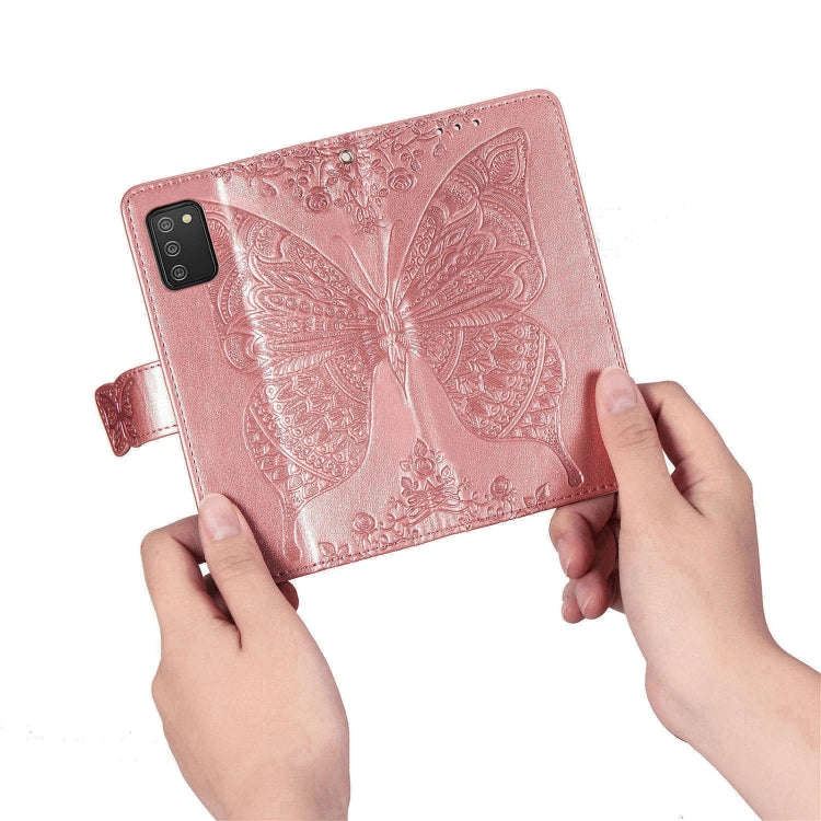 For Samsung Galaxy A03s 166mm Butterfly Love Flowers Embossed Horizontal Flip Leather Case with Holder & Card Slots & Wallet & Lanyard