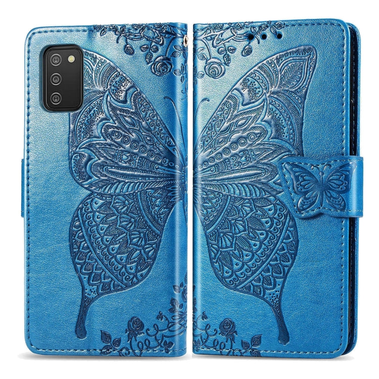 For Samsung Galaxy A03s 166mm Butterfly Love Flowers Embossed Horizontal Flip Leather Case with Holder & Card Slots & Wallet & Lanyard