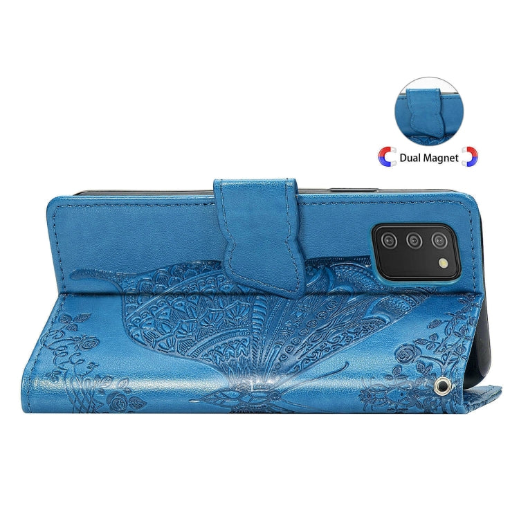 For Samsung Galaxy A03s 166mm Butterfly Love Flowers Embossed Horizontal Flip Leather Case with Holder & Card Slots & Wallet & Lanyard