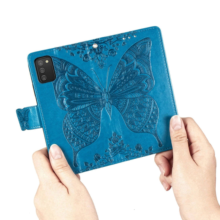 For Samsung Galaxy A03s 166mm Butterfly Love Flowers Embossed Horizontal Flip Leather Case with Holder & Card Slots & Wallet & Lanyard