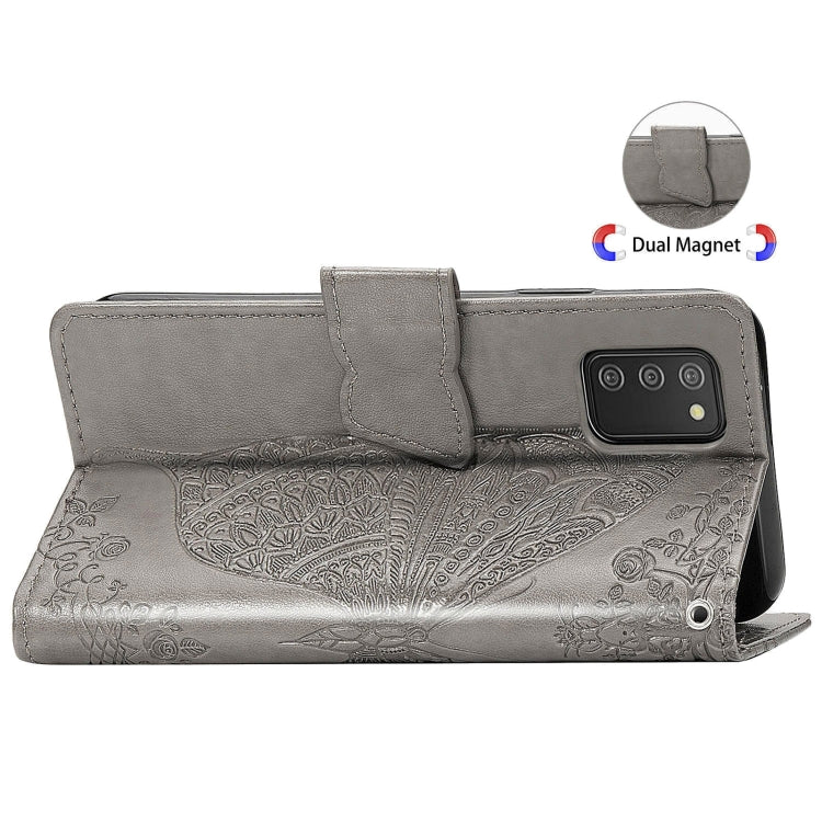 For Samsung Galaxy A03s 166mm Butterfly Love Flowers Embossed Horizontal Flip Leather Case with Holder & Card Slots & Wallet & Lanyard