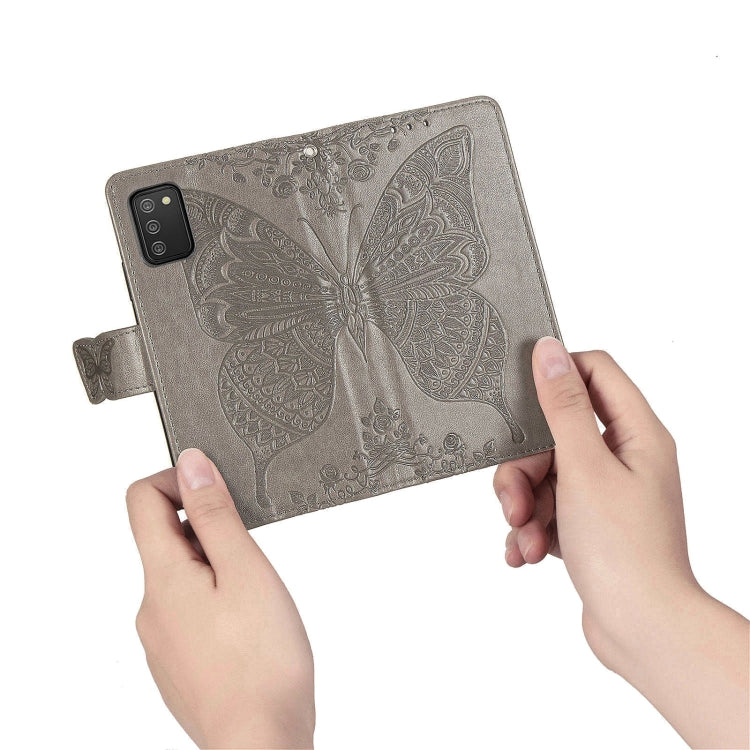 For Samsung Galaxy A03s 166mm Butterfly Love Flowers Embossed Horizontal Flip Leather Case with Holder & Card Slots & Wallet & Lanyard