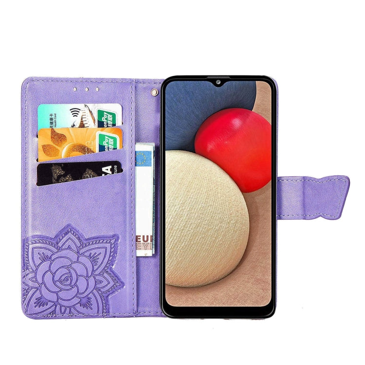 For Samsung Galaxy A03s 166mm Butterfly Love Flowers Embossed Horizontal Flip Leather Case with Holder & Card Slots & Wallet & Lanyard
