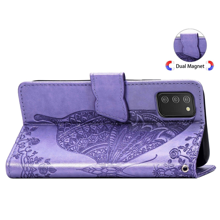 For Samsung Galaxy A03s 166mm Butterfly Love Flowers Embossed Horizontal Flip Leather Case with Holder & Card Slots & Wallet & Lanyard