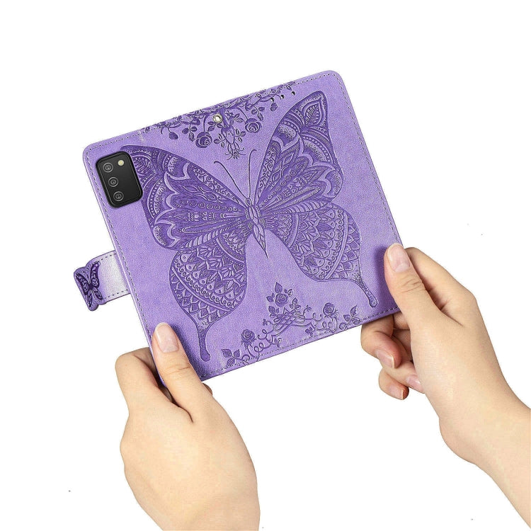 For Samsung Galaxy A03s 166mm Butterfly Love Flowers Embossed Horizontal Flip Leather Case with Holder & Card Slots & Wallet & Lanyard
