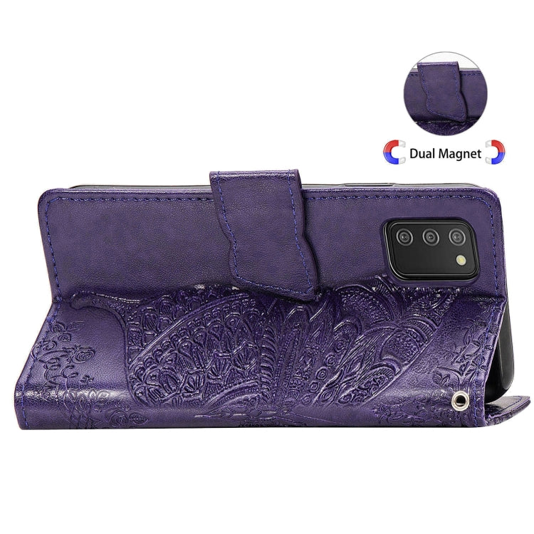 For Samsung Galaxy A03s 166mm Butterfly Love Flowers Embossed Horizontal Flip Leather Case with Holder & Card Slots & Wallet & Lanyard