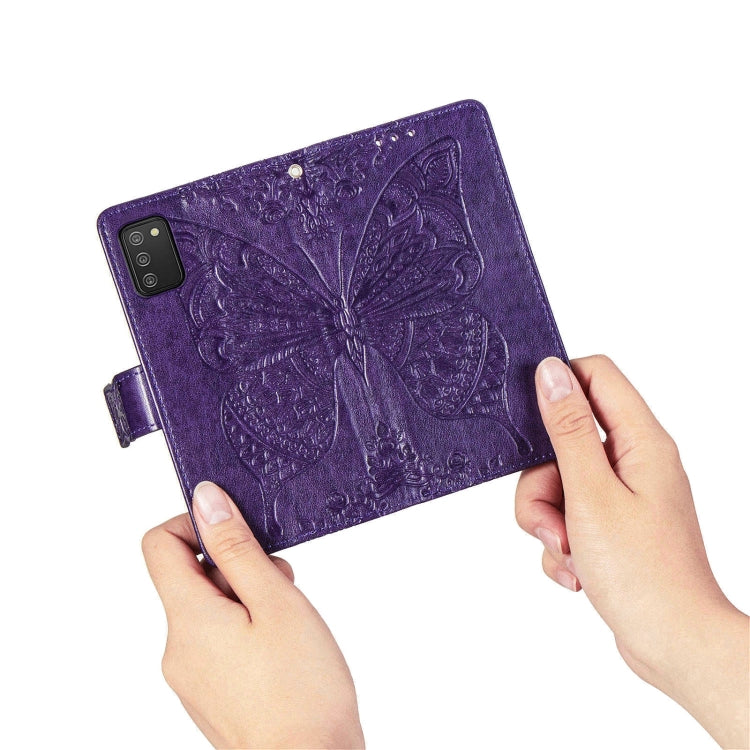 For Samsung Galaxy A03s 166mm Butterfly Love Flowers Embossed Horizontal Flip Leather Case with Holder & Card Slots & Wallet & Lanyard