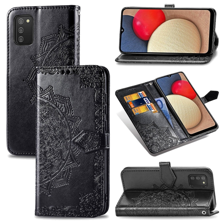 For Samsung Galaxy A03s 166mm Mandala Flower Embossed Horizontal Flip Leather Case with Holder & Three Card Slots & Wallet & Lanyard