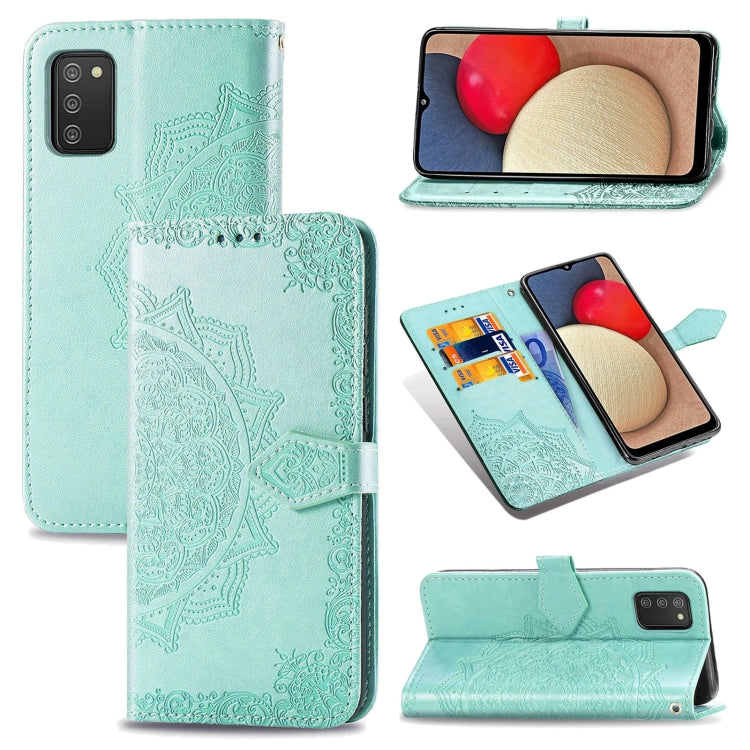 For Samsung Galaxy A03s 166mm Mandala Flower Embossed Horizontal Flip Leather Case with Holder & Three Card Slots & Wallet & Lanyard