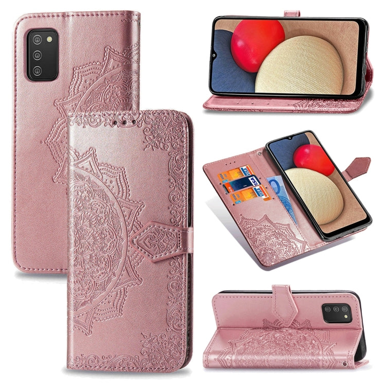 For Samsung Galaxy A03s 166mm Mandala Flower Embossed Horizontal Flip Leather Case with Holder & Three Card Slots & Wallet & Lanyard