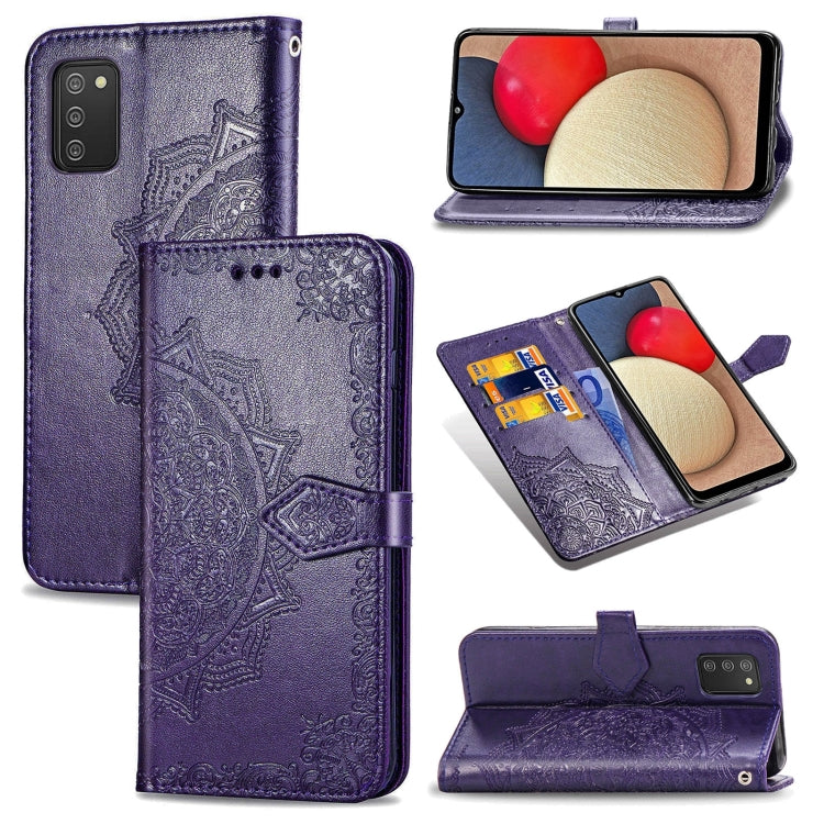 For Samsung Galaxy A03s 166mm Mandala Flower Embossed Horizontal Flip Leather Case with Holder & Three Card Slots & Wallet & Lanyard