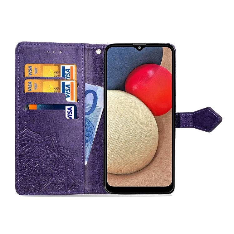 For Samsung Galaxy A03s 166mm Mandala Flower Embossed Horizontal Flip Leather Case with Holder & Three Card Slots & Wallet & Lanyard