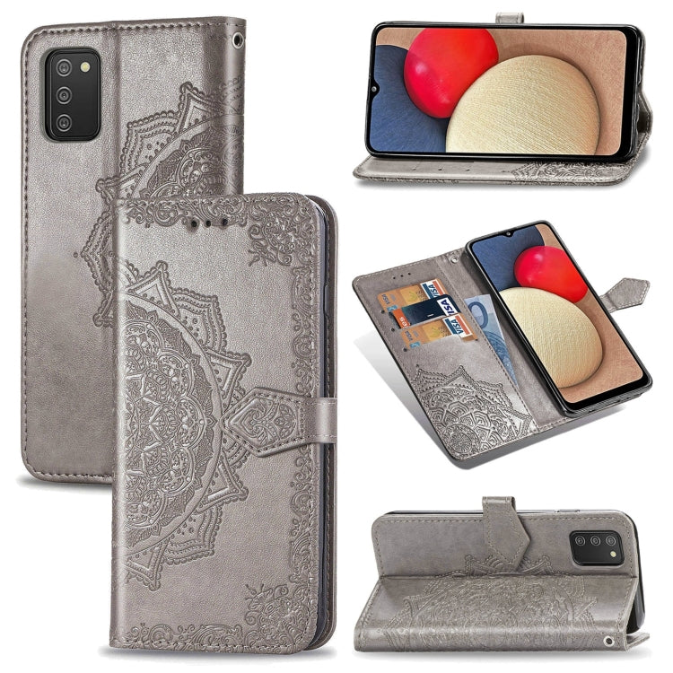 For Samsung Galaxy A03s 166mm Mandala Flower Embossed Horizontal Flip Leather Case with Holder & Three Card Slots & Wallet & Lanyard