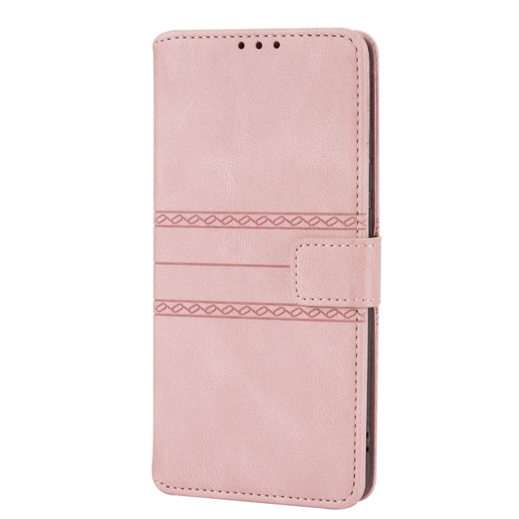 For Samsung Galaxy A03s 166mm Embossed Striped Magnetic Buckle PU + TPU Horizontal Flip Leather Case with Holder & Card Slot & Wallet & Photo Frame & Sling