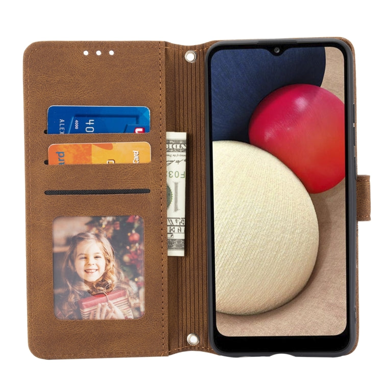 For Samsung Galaxy A03s 166mm Embossed Striped Magnetic Buckle PU + TPU Horizontal Flip Leather Case with Holder & Card Slot & Wallet & Photo Frame & Sling