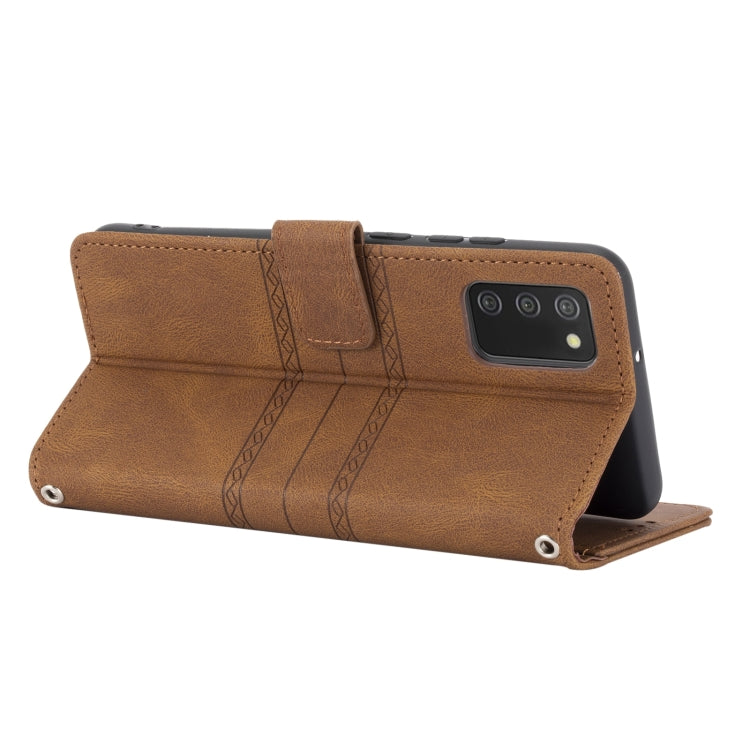 For Samsung Galaxy A03s 166mm Embossed Striped Magnetic Buckle PU + TPU Horizontal Flip Leather Case with Holder & Card Slot & Wallet & Photo Frame & Sling