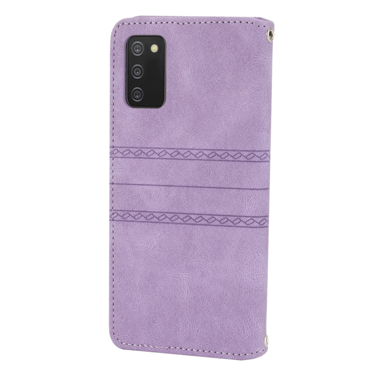 For Samsung Galaxy A03s 166mm Embossed Striped Magnetic Buckle PU + TPU Horizontal Flip Leather Case with Holder & Card Slot & Wallet & Photo Frame & Sling