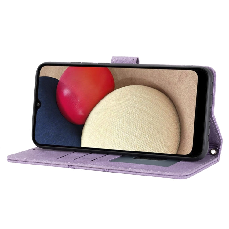 For Samsung Galaxy A03s 166mm Embossed Striped Magnetic Buckle PU + TPU Horizontal Flip Leather Case with Holder & Card Slot & Wallet & Photo Frame & Sling