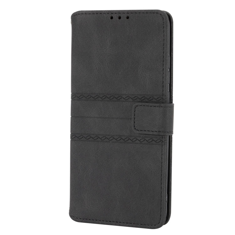 For Samsung Galaxy A03s 166mm Embossed Striped Magnetic Buckle PU + TPU Horizontal Flip Leather Case with Holder & Card Slot & Wallet & Photo Frame & Sling