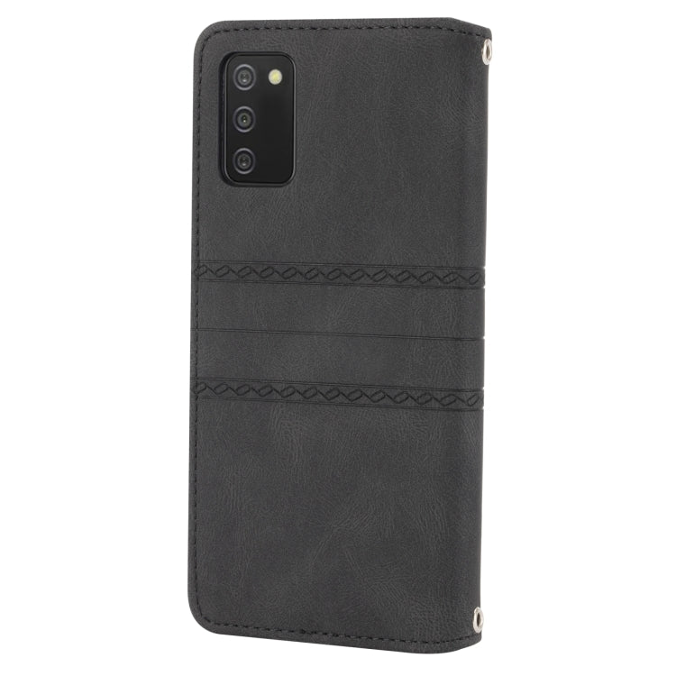 For Samsung Galaxy A03s 166mm Embossed Striped Magnetic Buckle PU + TPU Horizontal Flip Leather Case with Holder & Card Slot & Wallet & Photo Frame & Sling
