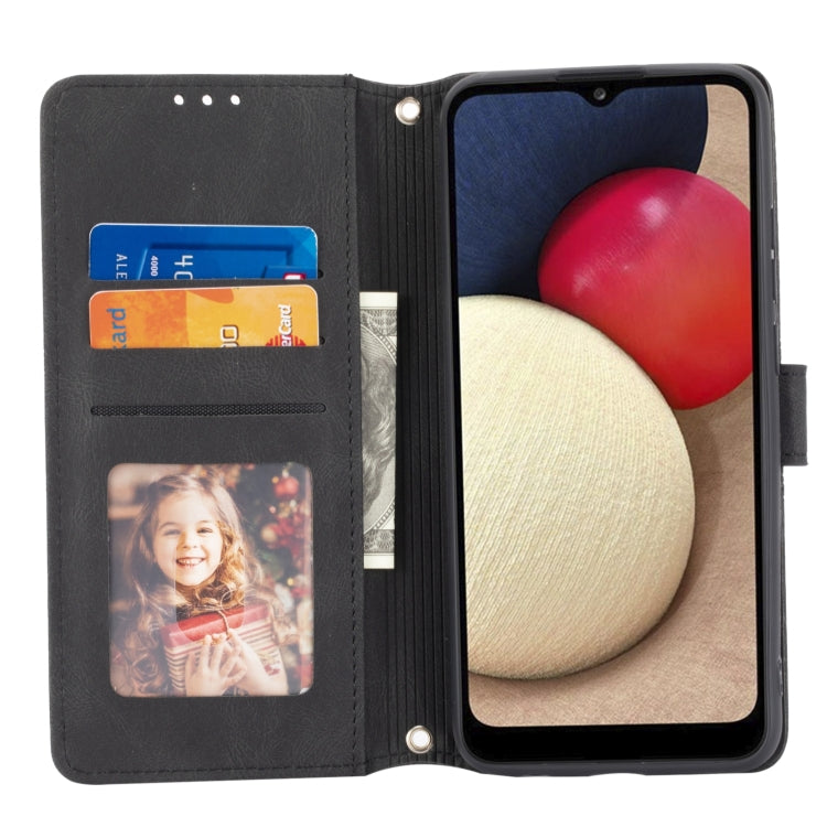 For Samsung Galaxy A03s 166mm Embossed Striped Magnetic Buckle PU + TPU Horizontal Flip Leather Case with Holder & Card Slot & Wallet & Photo Frame & Sling