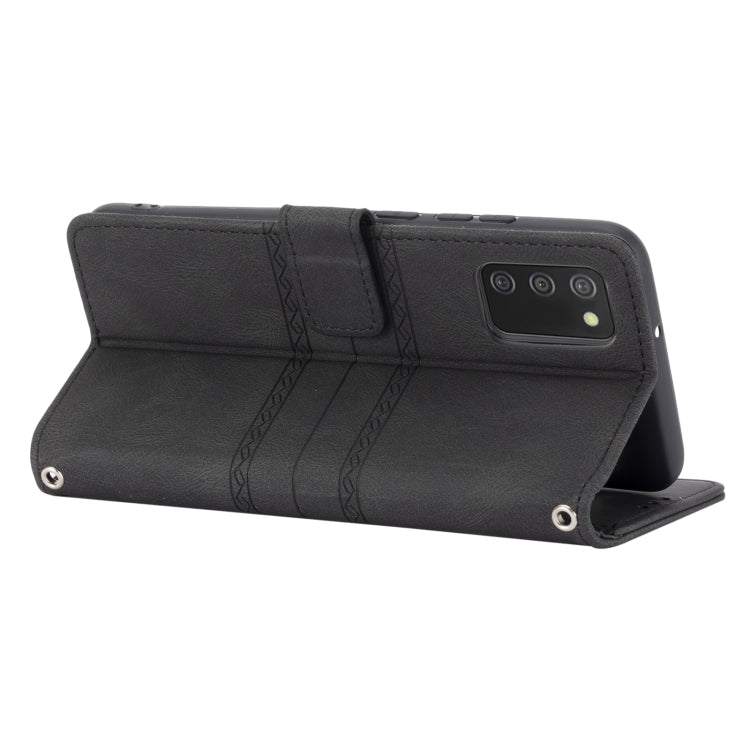 For Samsung Galaxy A03s 166mm Embossed Striped Magnetic Buckle PU + TPU Horizontal Flip Leather Case with Holder & Card Slot & Wallet & Photo Frame & Sling