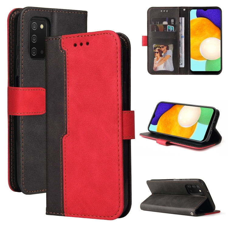 For Samsung Galaxy A03s 166mm Business Stitching-Color Horizontal Flip PU Leather Case with Holder & Card Slots & Photo Frame
