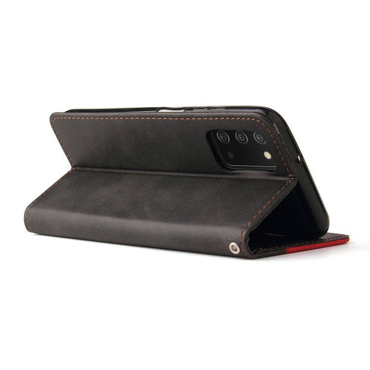 For Samsung Galaxy A03s 166mm Business Stitching-Color Horizontal Flip PU Leather Case with Holder & Card Slots & Photo Frame