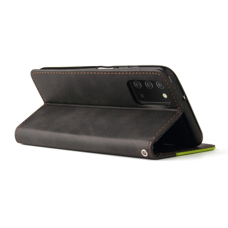 For Samsung Galaxy A03s 166mm Business Stitching-Color Horizontal Flip PU Leather Case with Holder & Card Slots & Photo Frame