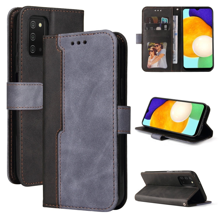 For Samsung Galaxy A03s 166mm Business Stitching-Color Horizontal Flip PU Leather Case with Holder & Card Slots & Photo Frame