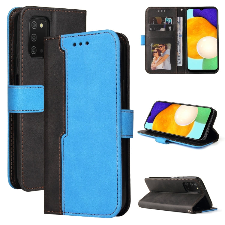 For Samsung Galaxy A03s 166mm Business Stitching-Color Horizontal Flip PU Leather Case with Holder & Card Slots & Photo Frame