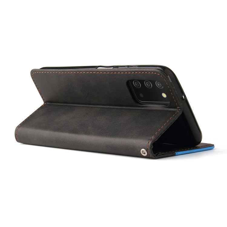 For Samsung Galaxy A03s 166mm Business Stitching-Color Horizontal Flip PU Leather Case with Holder & Card Slots & Photo Frame
