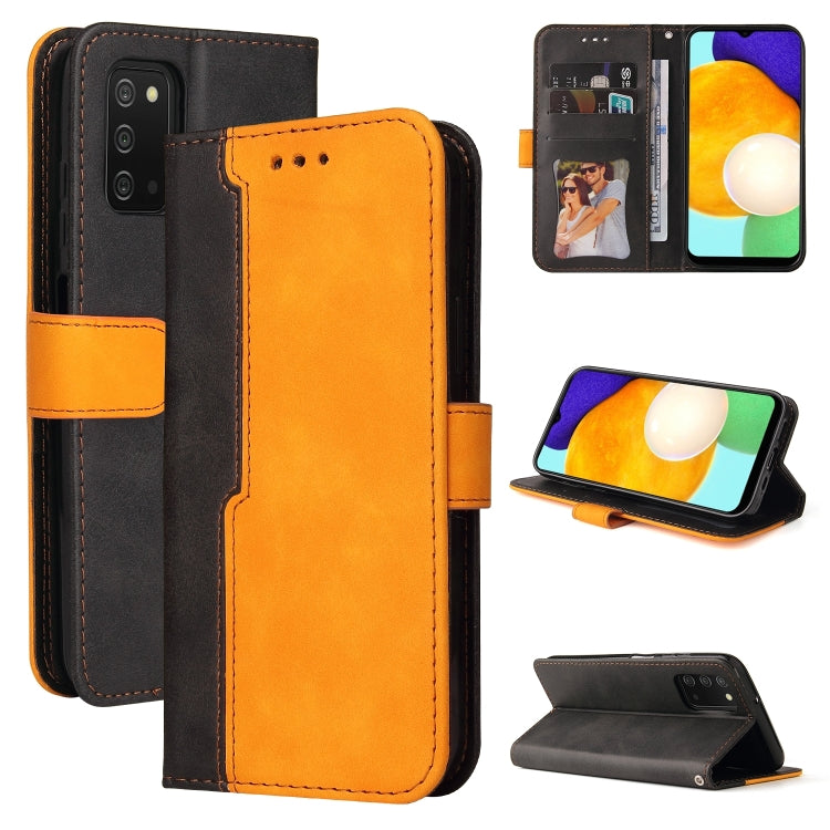 For Samsung Galaxy A03s 166mm Business Stitching-Color Horizontal Flip PU Leather Case with Holder & Card Slots & Photo Frame