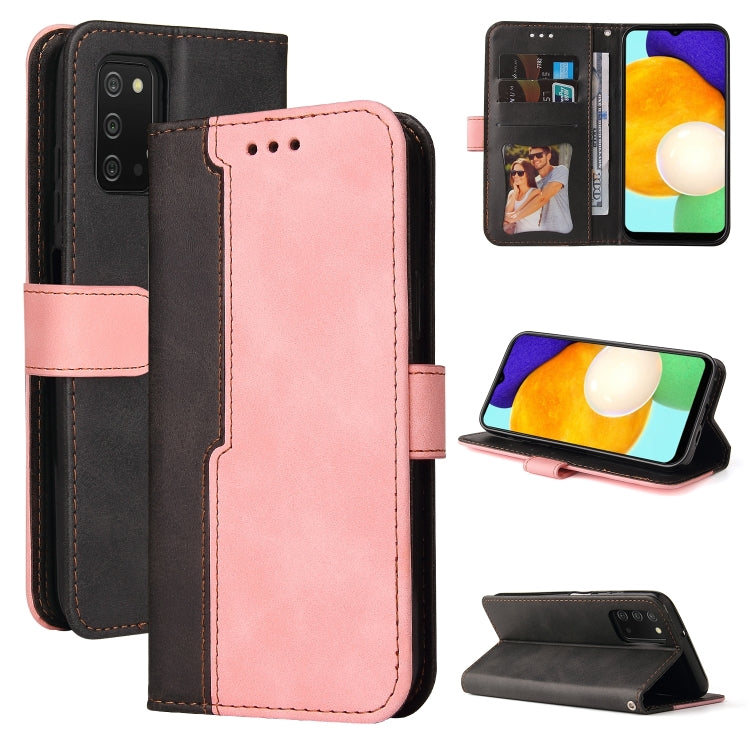 For Samsung Galaxy A03s 166mm Business Stitching-Color Horizontal Flip PU Leather Case with Holder & Card Slots & Photo Frame