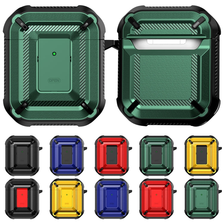 Diamond Texture Earphone Protective Case with Switch & Hook For AirPods 1 / 2