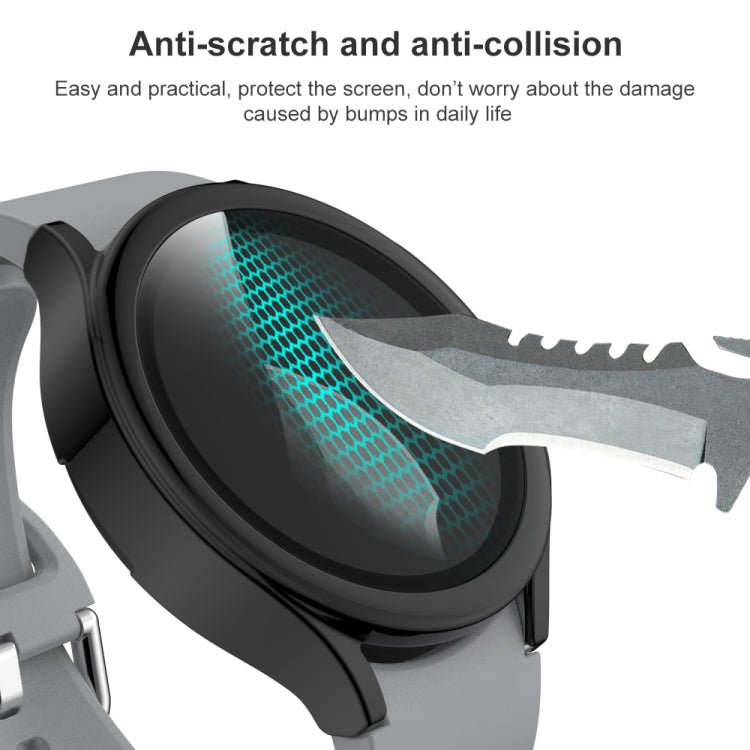 For Samsung Galaxy Watch4 44mm Electroplated PC + Tempered Glass Film Integrated Protective Case