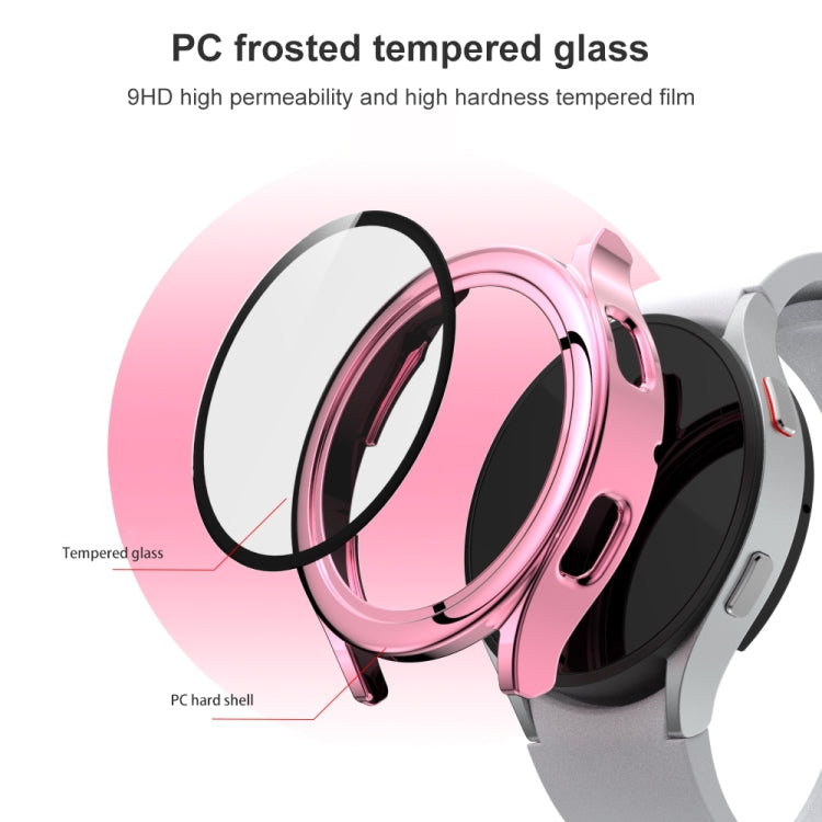 For Samsung Galaxy Watch4 44mm Electroplated PC + Tempered Glass Film Integrated Protective Case