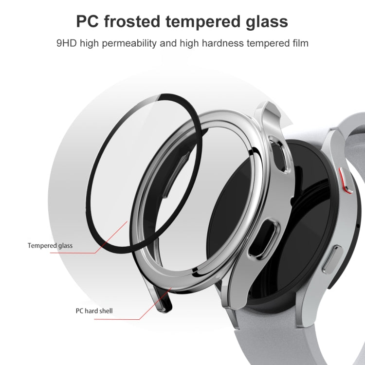 For Samsung Galaxy Watch4 44mm Electroplated PC + Tempered Glass Film Integrated Protective Case