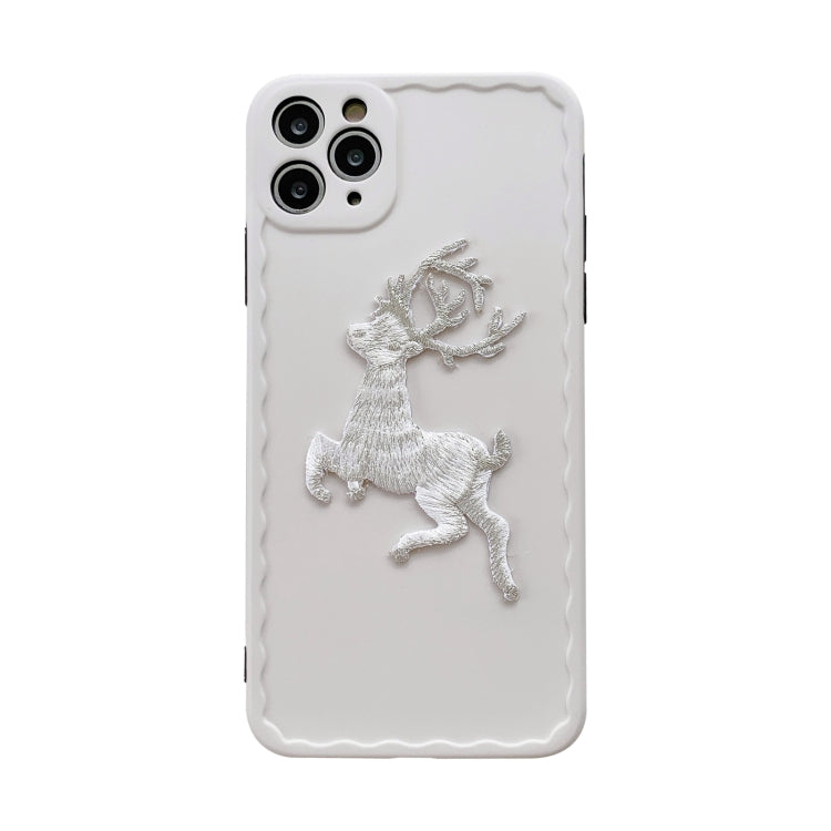 For iPhone 13 Embroidered Christmas Deer Wave TPU Case(White)