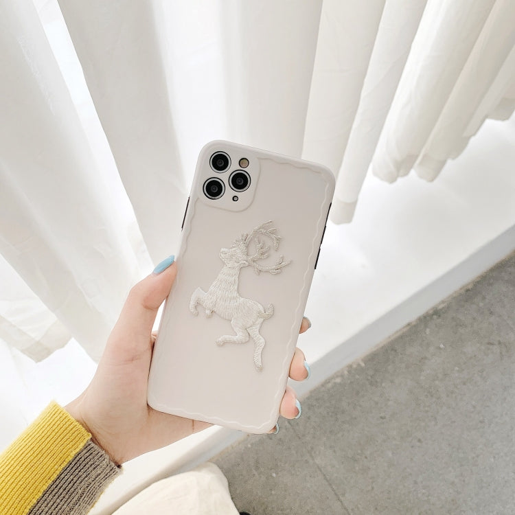 For iPhone 12 Pro Max Embroidered Christmas Deer Wave TPU Case(White)