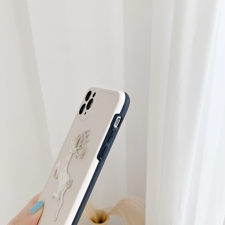 For iPhone 11 Pro Max Embroidered Christmas Deer Wave TPU Case (White)
