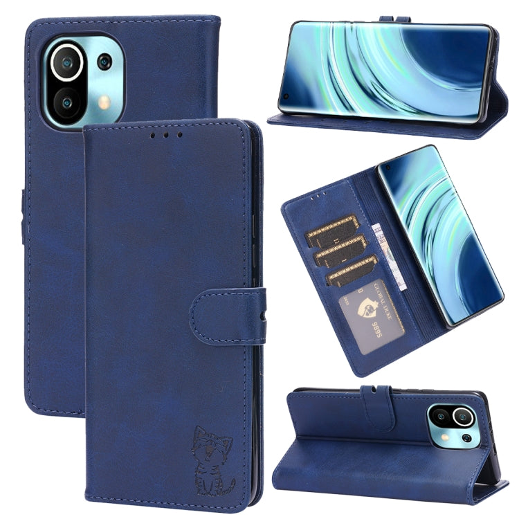 For Xiaomi Mi 11 Embossed Happy Cat Pattern Horizontal Flip Leather Case with Holder & Card Slots & Wallet