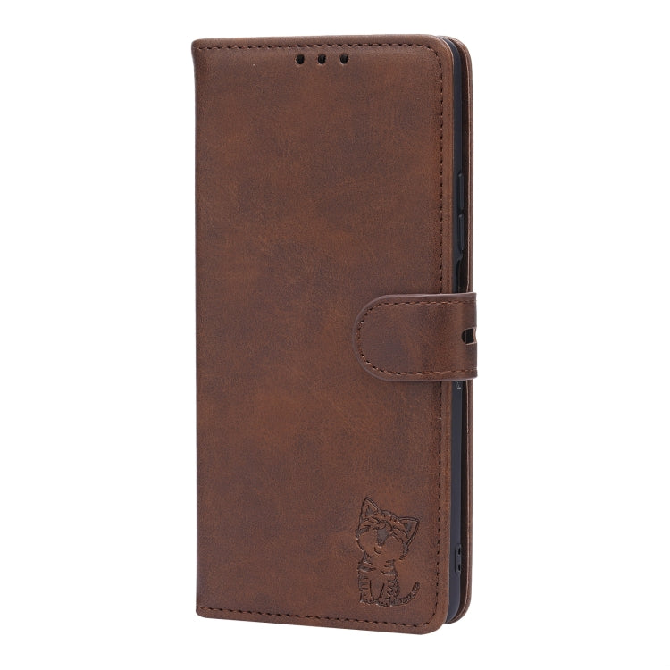 For Xiaomi Mi 11T Embossed Happy Cat Pattern Horizontal Flip Leather Case with Holder & Card Slots & Wallet