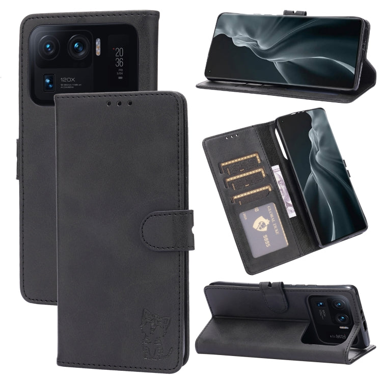 For Xiaomi Mi 11 Ultra Embossed Happy Cat Pattern Horizontal Flip Leather Case with Holder & Card Slots & Wallet
