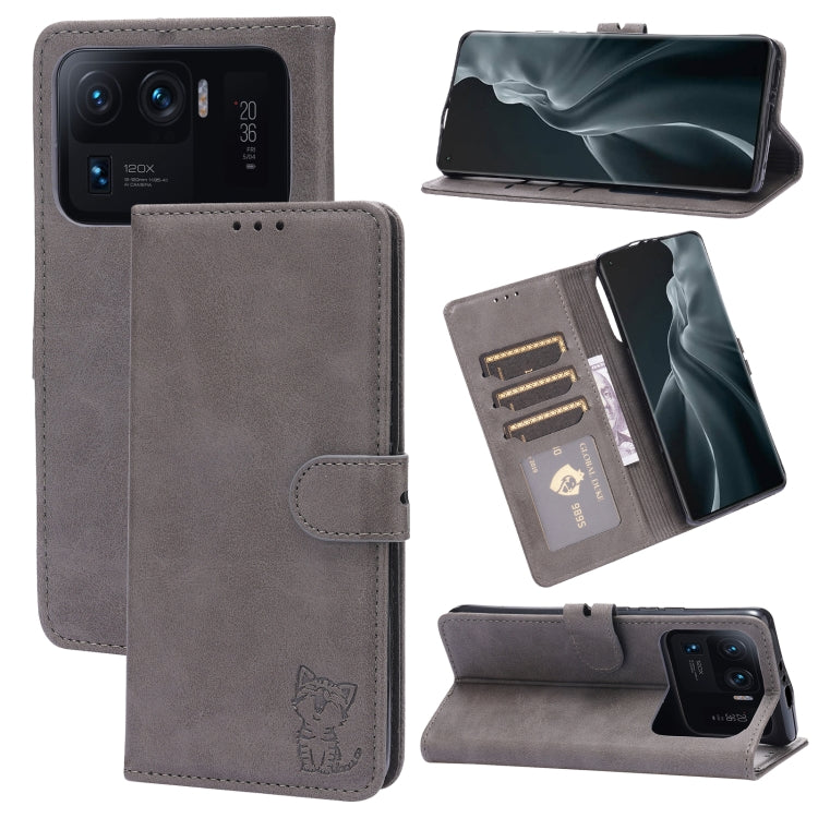 For Xiaomi Mi 11 Ultra Embossed Happy Cat Pattern Horizontal Flip Leather Case with Holder & Card Slots & Wallet