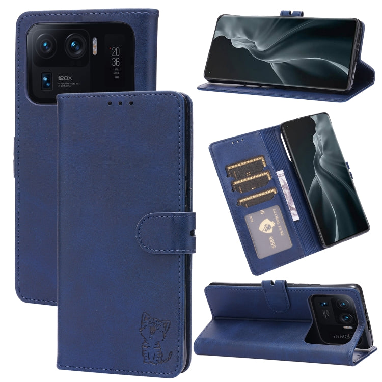 For Xiaomi Mi 11 Ultra Embossed Happy Cat Pattern Horizontal Flip Leather Case with Holder & Card Slots & Wallet