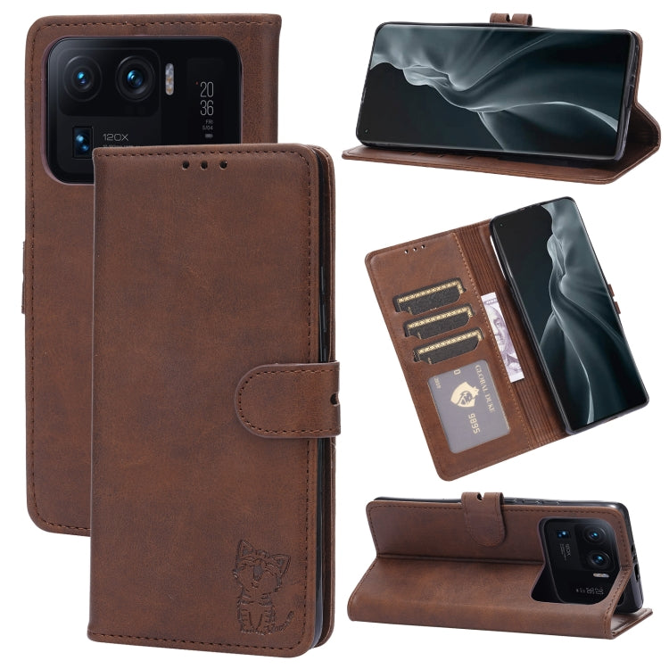 For Xiaomi Mi 11 Ultra Embossed Happy Cat Pattern Horizontal Flip Leather Case with Holder & Card Slots & Wallet