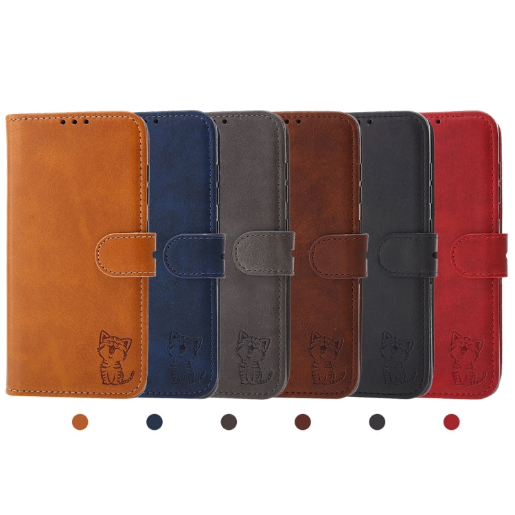 For Samsung Galaxy A03s 166mm Embossed Happy Cat Pattern Horizontal Flip Leather Case with Holder & Card Slots & Wallet