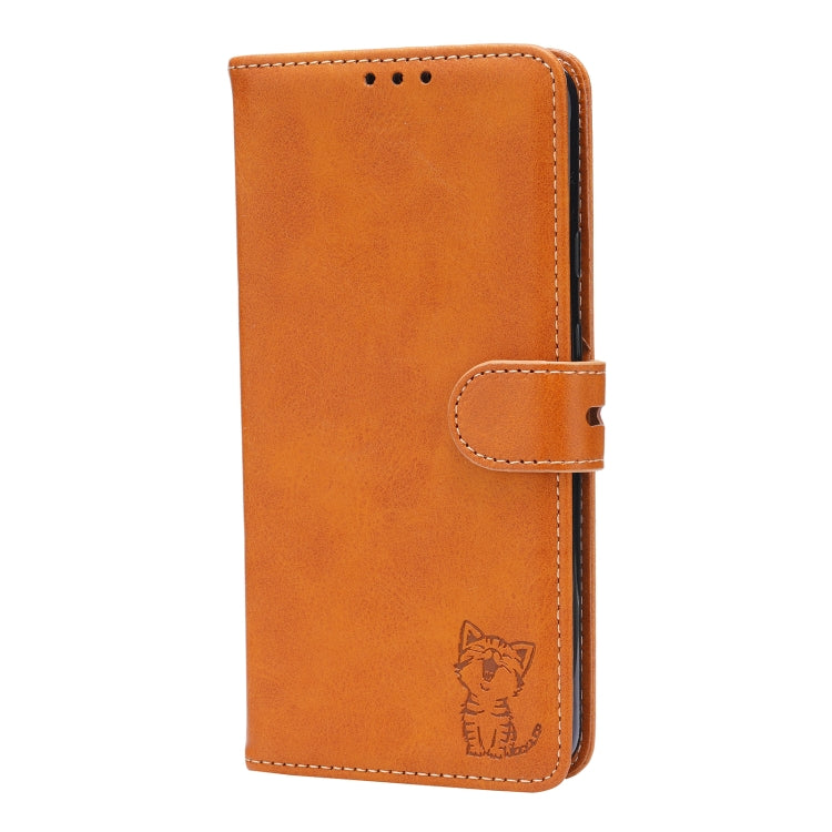 For Google Pixel 5a 5G Embossed Happy Cat Pattern Horizontal Flip Leather Case with Holder & Card Slots & Wallet