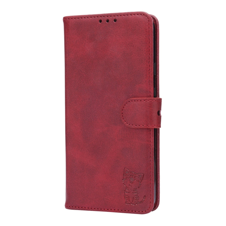For Google Pixel 5a 5G Embossed Happy Cat Pattern Horizontal Flip Leather Case with Holder & Card Slots & Wallet
